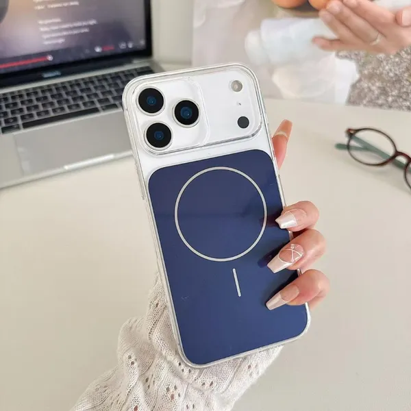 Transparent_MagSafe_Compatible_Phone_Case_with_Navy_Blue_Magnetic_Disc_-_iPhone_12/13_Series_Pack_Of_3