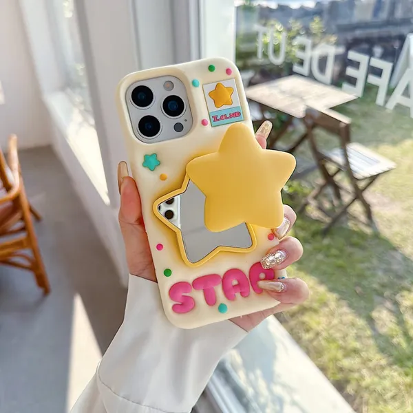 Cute_Star_Mirror_Phone_Case_with_3D_Stand_-_Cream_Yellow_Pack_Of_3