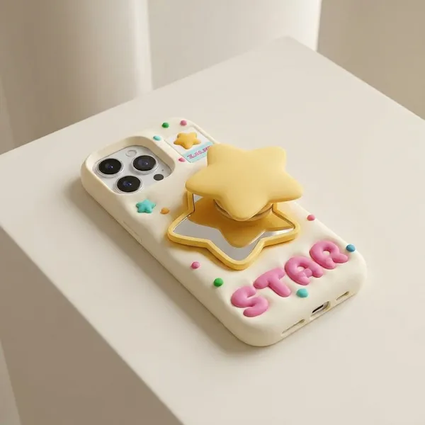 Cute_Star_Mirror_Phone_Case_with_3D_Stand_-_Cream_Yellow_Pack_Of_3