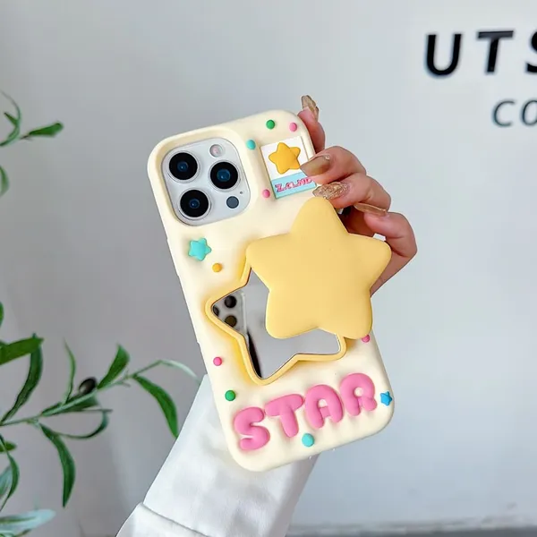 Cute_Star_Mirror_Phone_Case_with_3D_Stand_-_Cream_Yellow_Pack_Of_3