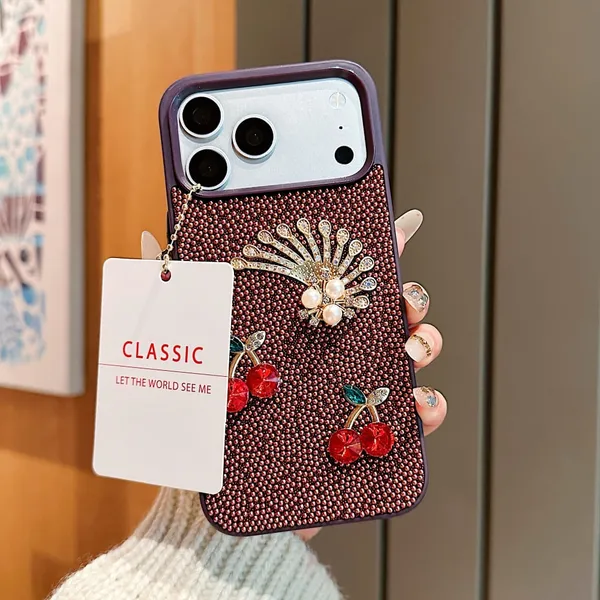 Embellished_Phone_Case_with_Floral_and_Cherry_Design_-_Compatible_with_iPhone_(Brown)_Pack_Of_3