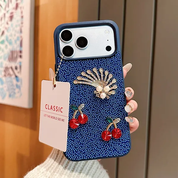 Sparkle_Shell_&_Cherry_Blue_Textured_Phone_Case_with_Decorative_Charm_Pack_Of_3