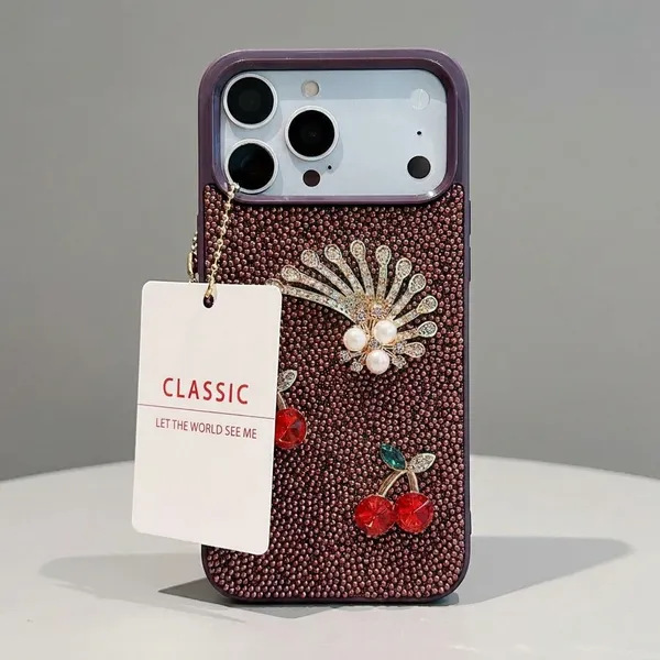 Embellished_Phone_Case_with_Floral_and_Cherry_Design_-_Compatible_with_iPhone_(Brown)_Pack_Of_3