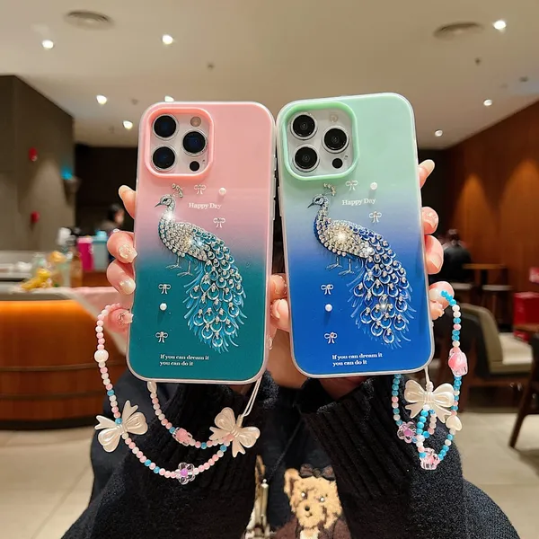 Peacock_Jeweled_Phone_Case_with_Gradient_Design_and_Charm_Strap_Pack_Of_3