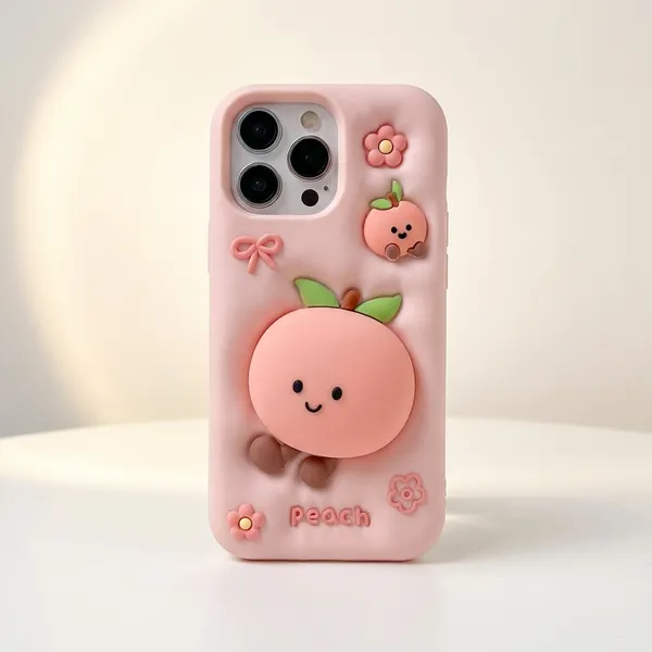 Cute_Peach_Phone_Case_with_3D_Pop_Socket_for_iPhone_Pack_Of_3