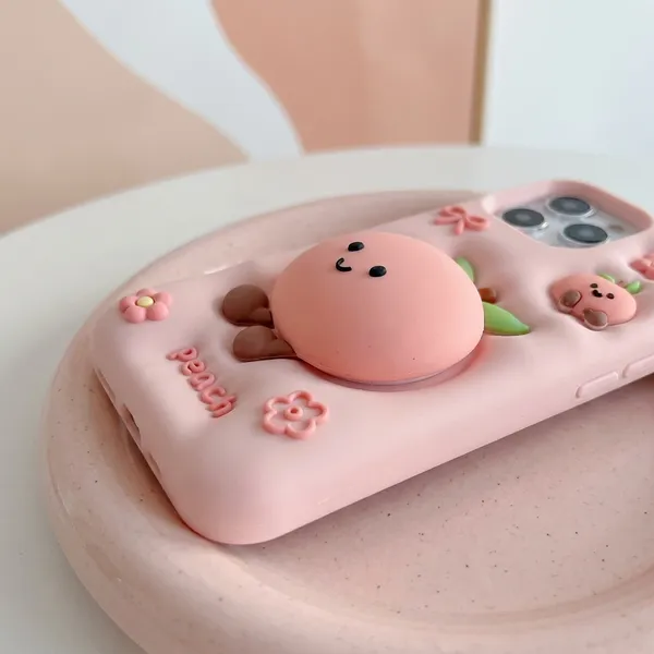 Cute_Peach_Phone_Case_with_3D_Pop_Socket_for_iPhone_Pack_Of_3