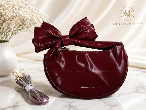 Elegant_Burgundy_Bow_Knot_Shoulder_Bag
