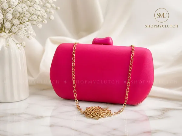 Hot_Pink_Clutch_Purse_With_Gold_Chain_Strap