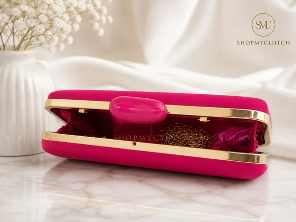 Hot_Pink_Clutch_Purse_With_Gold_Chain_Strap