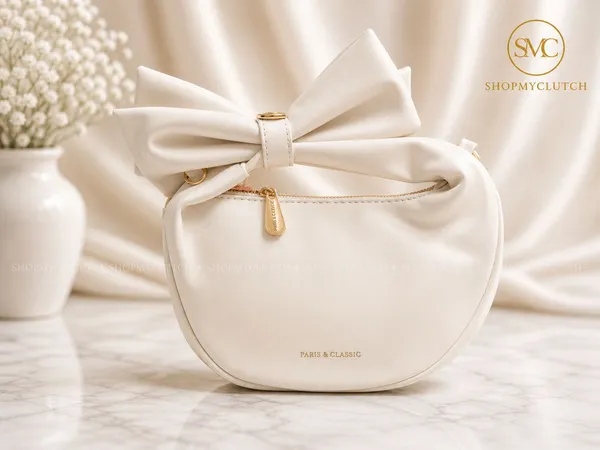 White_Bow_Accent_Crescent_Shoulder_Bag
