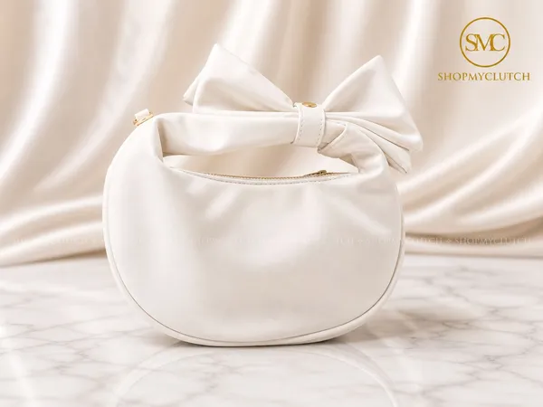 White_Bow_Accent_Crescent_Shoulder_Bag