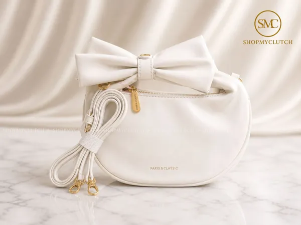 White_Bow_Accent_Crescent_Shoulder_Bag