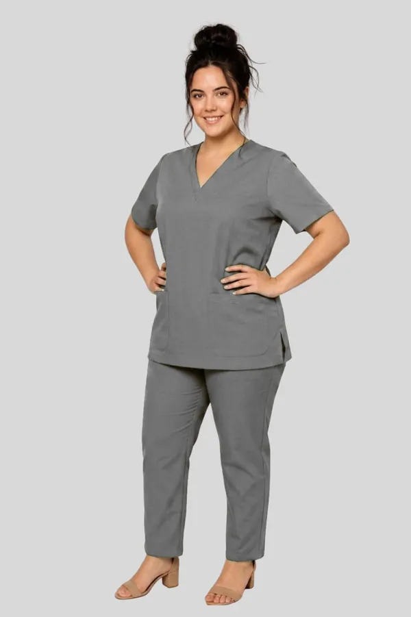 Professional_Medical_Scrubs_Set_Grey_V_Neck_Top_&_Pants_Uniform_For_Healthcare_Workers