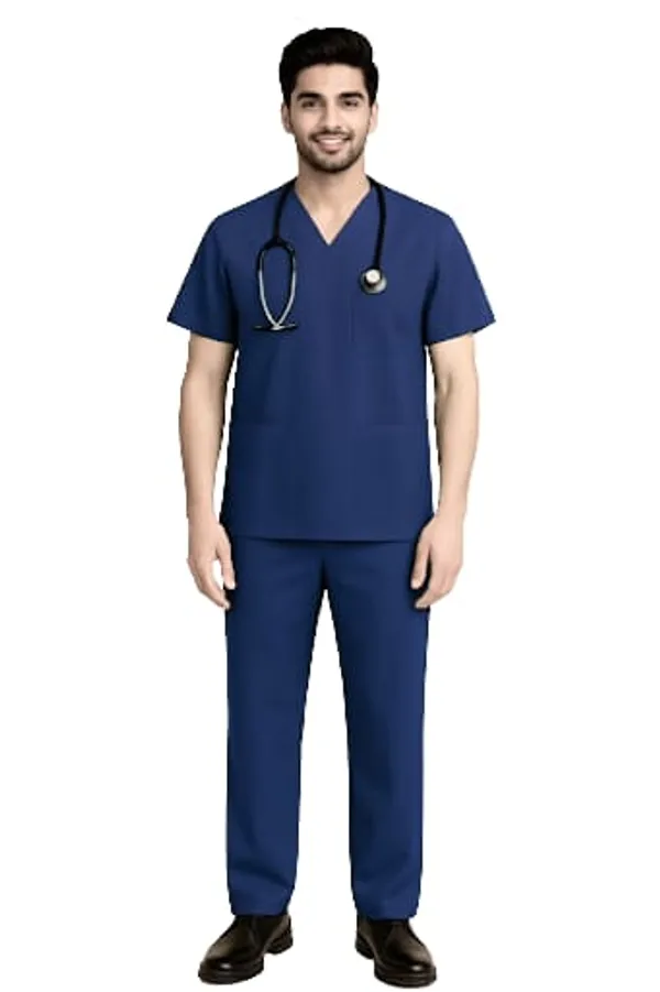 Navy_Blue_Medical_Scrubs_Set_For_Men_Doctor_Nurse_Uniform_With_V_Neck_Top_And_Pants