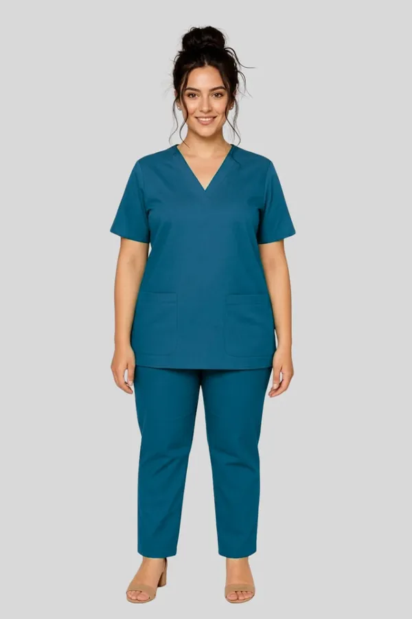 Women_Medical_Scrub_Set_V_Neck_Top_And_Pants_In_Teal_Blue