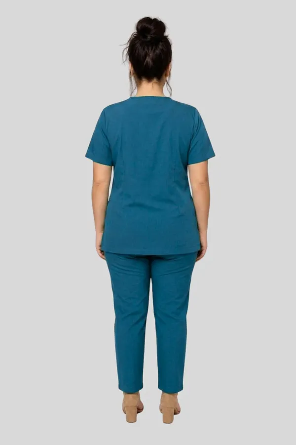 Women_Medical_Scrub_Set_V_Neck_Top_And_Pants_In_Teal_Blue