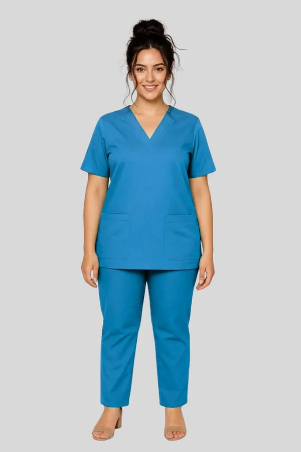 Women_Medical_Scrubs_Set_Blue_V_Neck_Top_And_Pants_Uniform