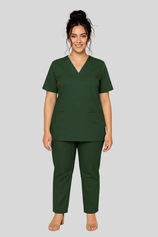 Hunter_Green_Medical_Scrubs_Set_V_Neck_Top_And_Pants