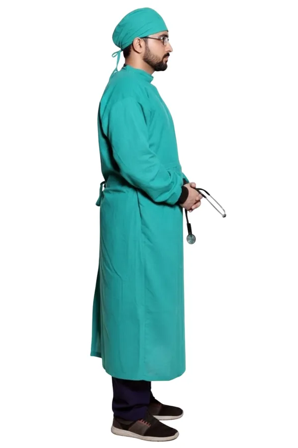 Teal_Green_Surgical_Gown_With_Cap_For_Medical_Professionals