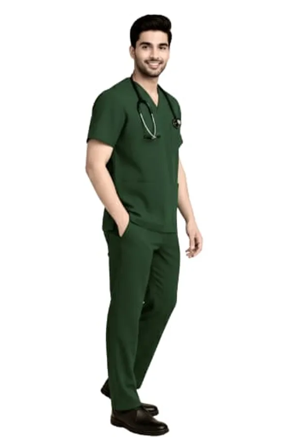 Hunter_Green_Medical_Scrubs_Set_With_V_Neck_Top_And_Drawstring_Pants