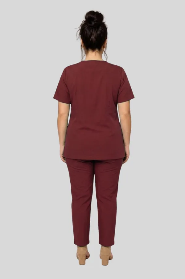 Professional_Medical_Scrubs_Set_Maroon_V_Neck_Top_And_Pants_Uniform