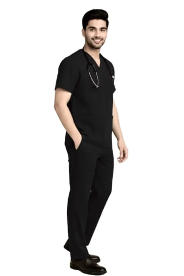 Professional_Black_Medical_Scrubs_Set_V_Neck_Top_And_Pants
