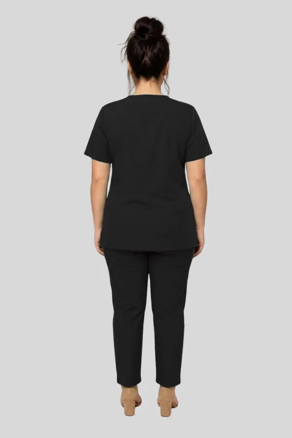 Women_Black_Medical_Scrub_Suit_Set_V_Neck_Top_And_Straight_Pants