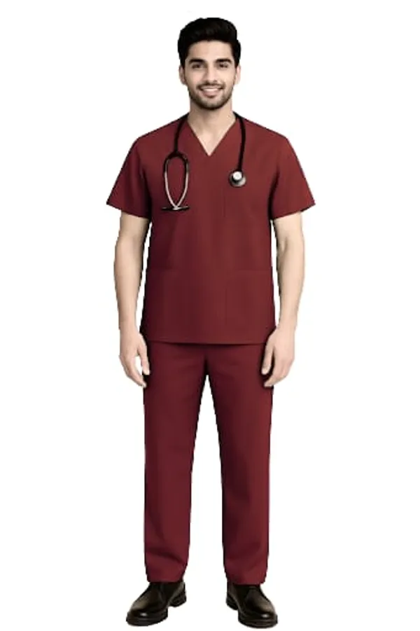 Maroon_Medical_Scrubs_Uniform_Set_For_Healthcare_Professionals