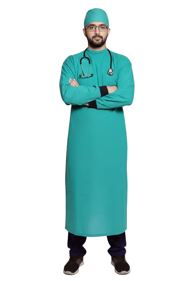 Teal_Green_Surgical_Gown_With_Cap_For_Medical_Professionals