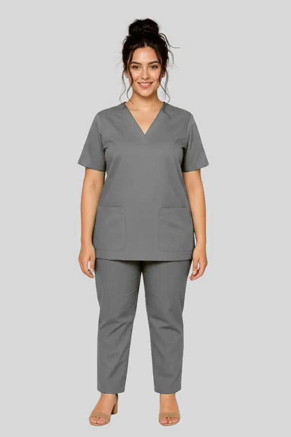Professional_Medical_Scrubs_Set_Grey_V_Neck_Top_&_Pants_Uniform_For_Healthcare_Workers