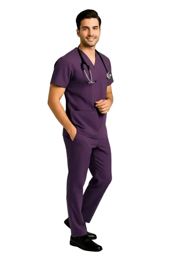 Men_Purple_Medical_Scrubs_Set_V_Neck_Top_&_Pants