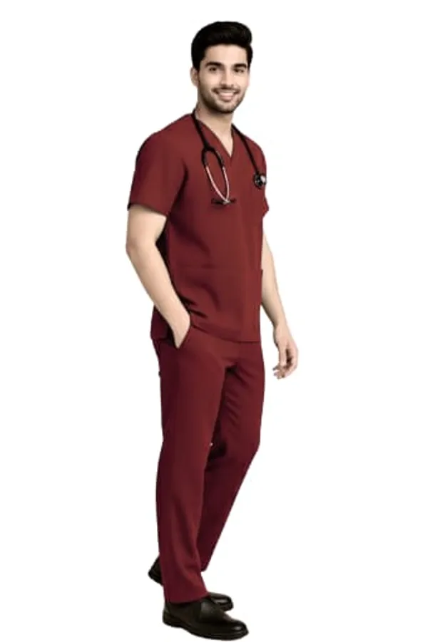 Maroon_Medical_Scrubs_Uniform_Set_For_Healthcare_Professionals