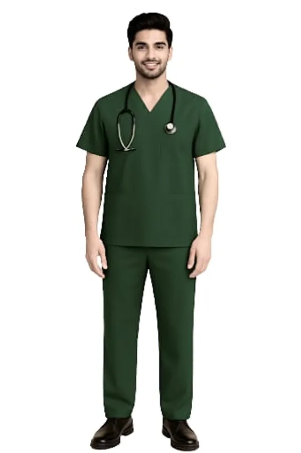 Hunter_Green_Medical_Scrubs_Set_With_V_Neck_Top_And_Drawstring_Pants