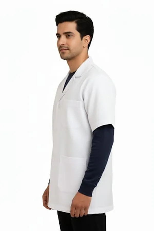 Half_Sleeve_White_Medical_Lab_Coat_For_Men_With_Notched_Collar