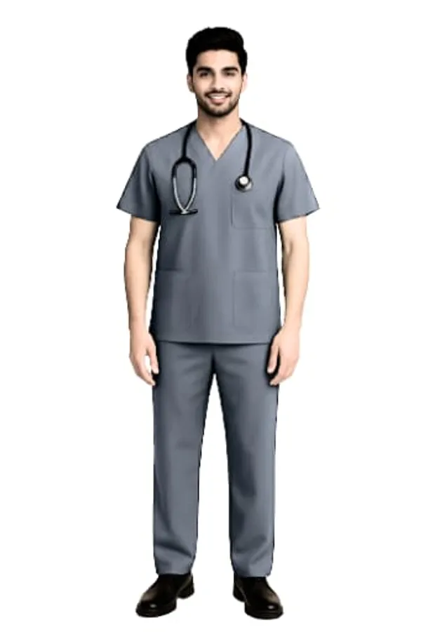 Grey_Medical_Scrubs_Suit_Set_For_Healthcare_Professionals