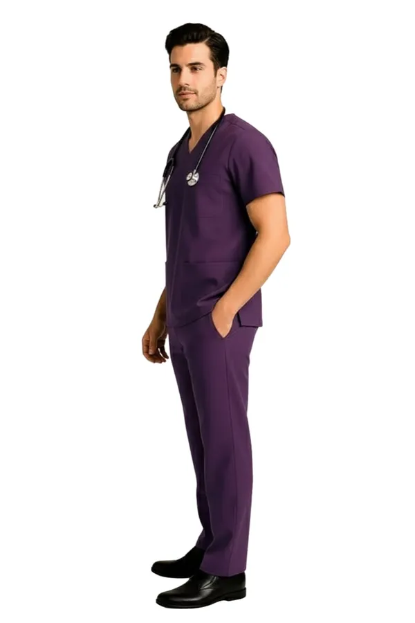 Men_Purple_Medical_Scrubs_Set_V_Neck_Top_&_Pants