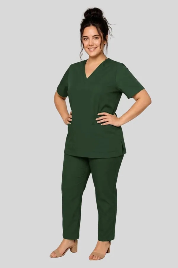 Hunter_Green_Medical_Scrubs_Set_V_Neck_Top_And_Pants