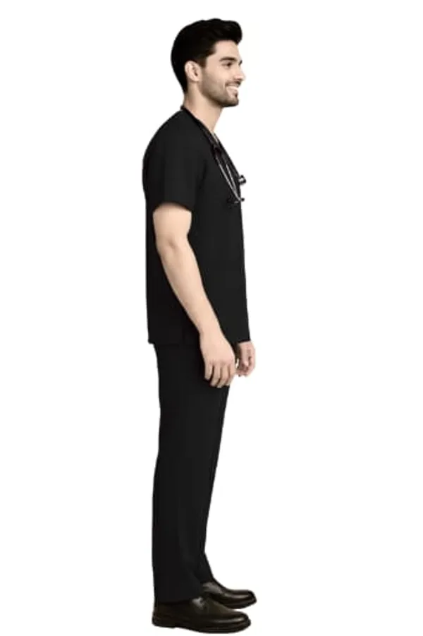Professional_Black_Medical_Scrubs_Set_V_Neck_Top_And_Pants