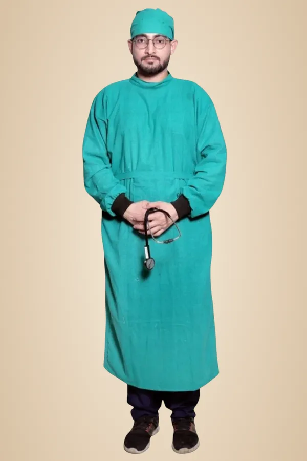 Teal_Green_Surgical_Gown_With_Cap_For_Medical_Professionals