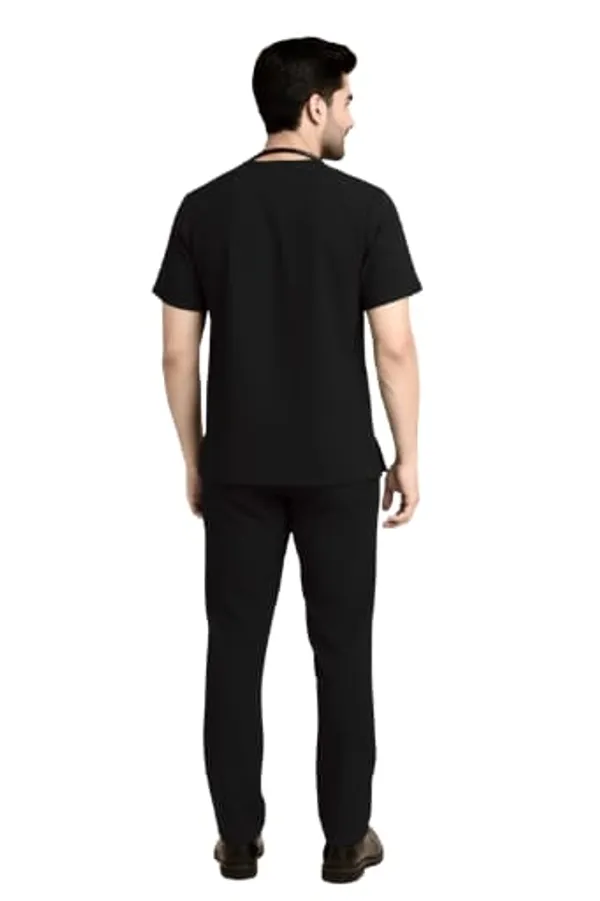 Professional_Black_Medical_Scrubs_Set_V_Neck_Top_And_Pants