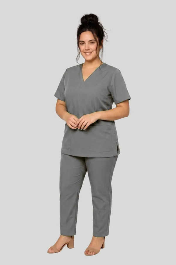 Professional_Medical_Scrubs_Set_Grey_V_Neck_Top_&_Pants_Uniform_For_Healthcare_Workers
