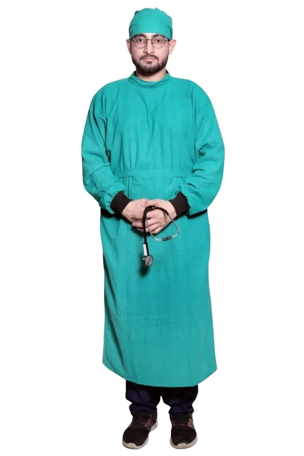 Teal_Green_Surgical_Gown_With_Cap_For_Medical_Professionals