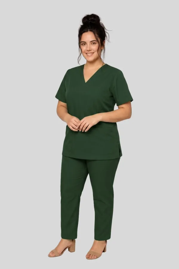 Hunter_Green_Medical_Scrubs_Set_V_Neck_Top_And_Pants