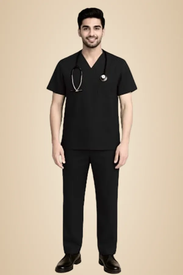 Professional_Black_Medical_Scrubs_Set_V_Neck_Top_And_Pants