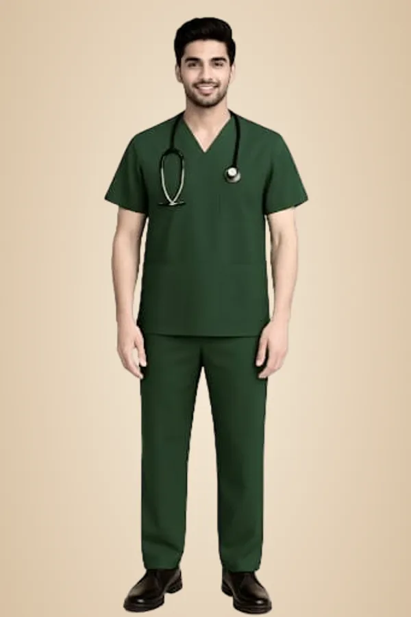 Hunter_Green_Medical_Scrubs_Set_With_V_Neck_Top_And_Drawstring_Pants
