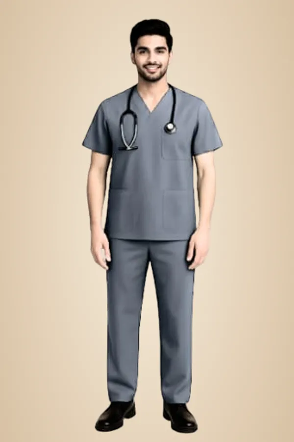 Grey_Medical_Scrubs_Suit_Set_For_Healthcare_Professionals