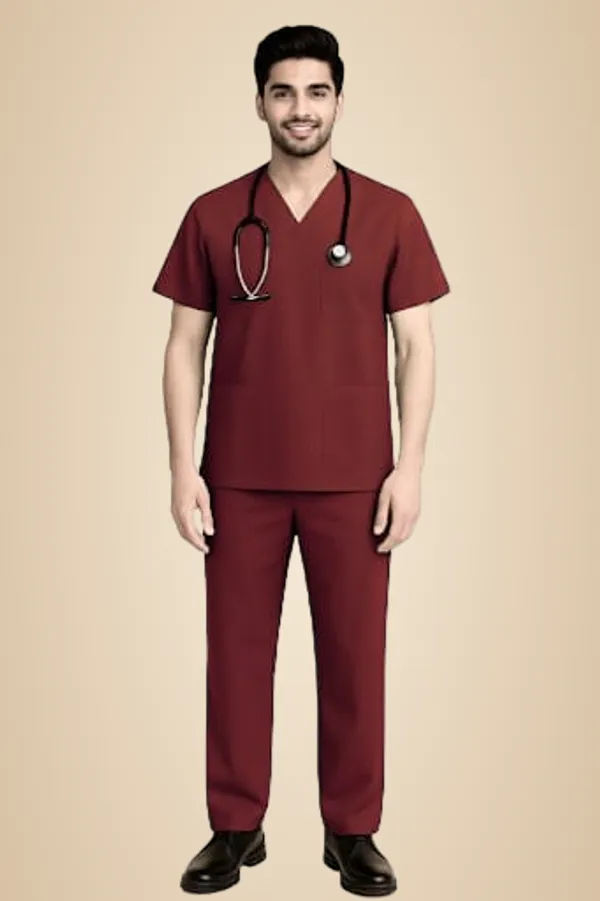 Maroon_Medical_Scrubs_Uniform_Set_For_Healthcare_Professionals
