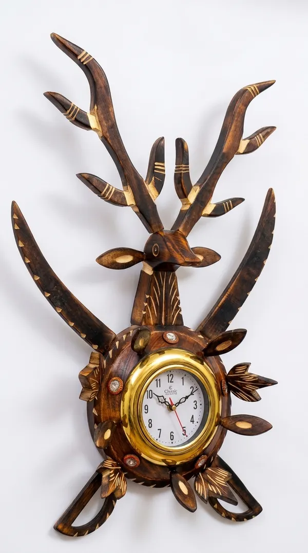 Handmade_Wooden_Deer_Wall_Clock_|_Premium_Decorative_Wall_Clock_with_Antler_Design_|_Rustic_Home_Décor