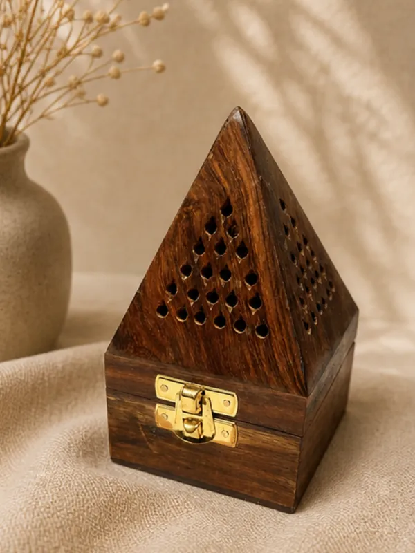 Handcrafted_Rosewood_Wooden_Incense_Sticks_Pyramid_Box_Fragrance_Stand_Holder_Agarbatti_(3_Inch;Brown)_Pack_Of_2