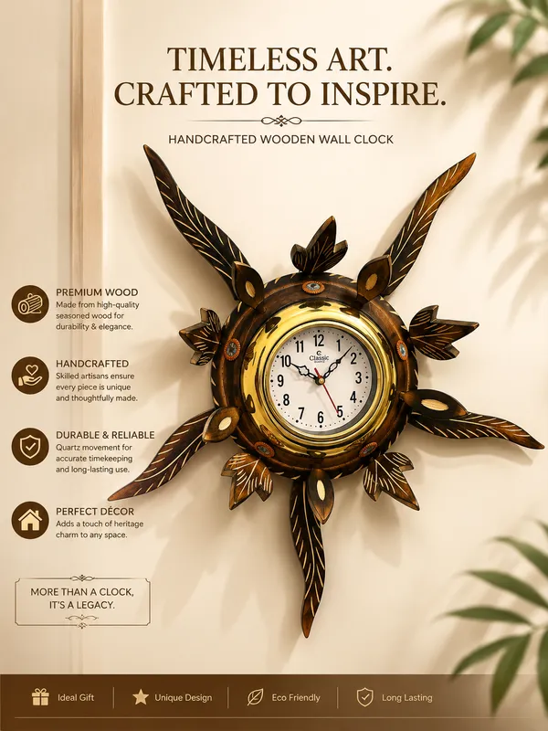 Handmade_Sun_Style_Wooden_Round_Wall_Clock_For_Living_Room_|_Decorative_Sunburst_Clock_With_Brass_Accents
